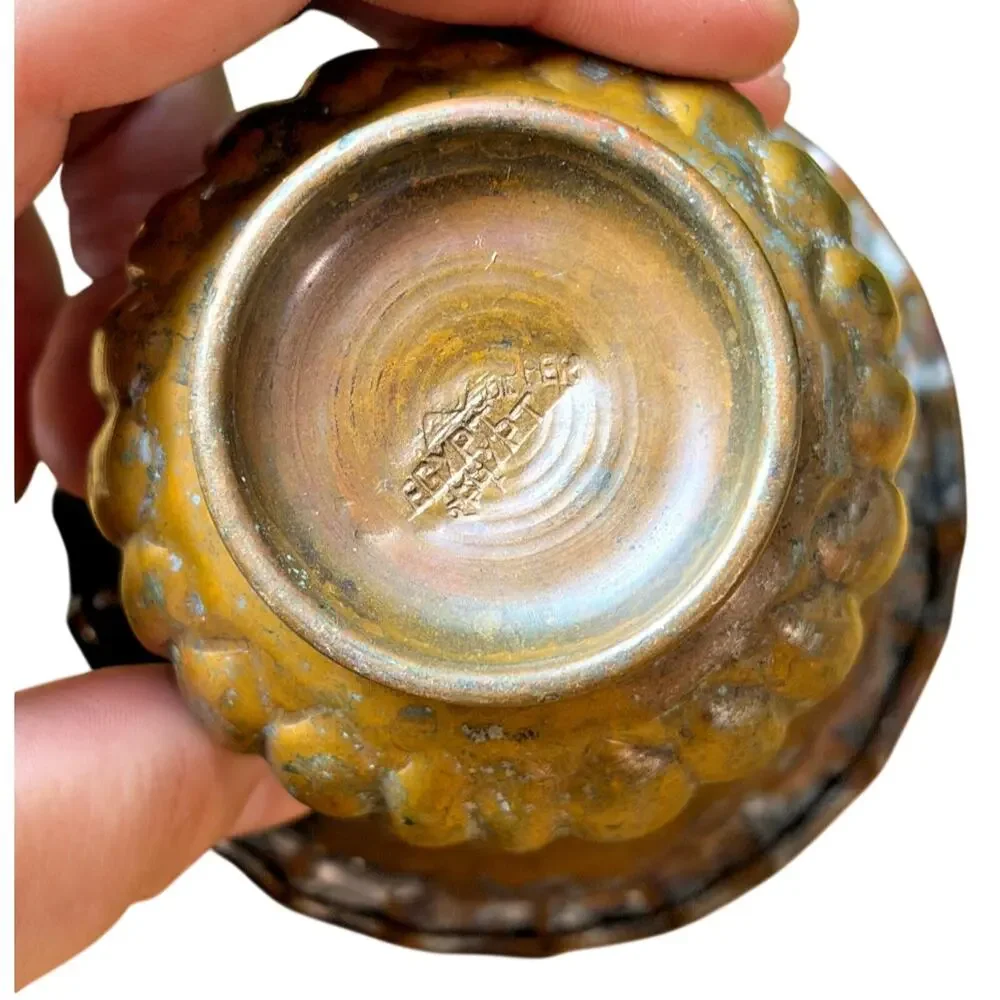 Vintage Copper Egypt Hand Tooled Vase Urn Planter Scalloped Rim Egyptian 3.5”